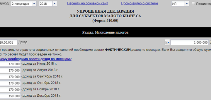Пример заполнения 910 формы ИП за 2 полугодие 2018